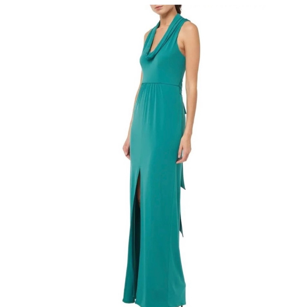 Halston Heritage Dress Cowl Neck Column Gown Green Small